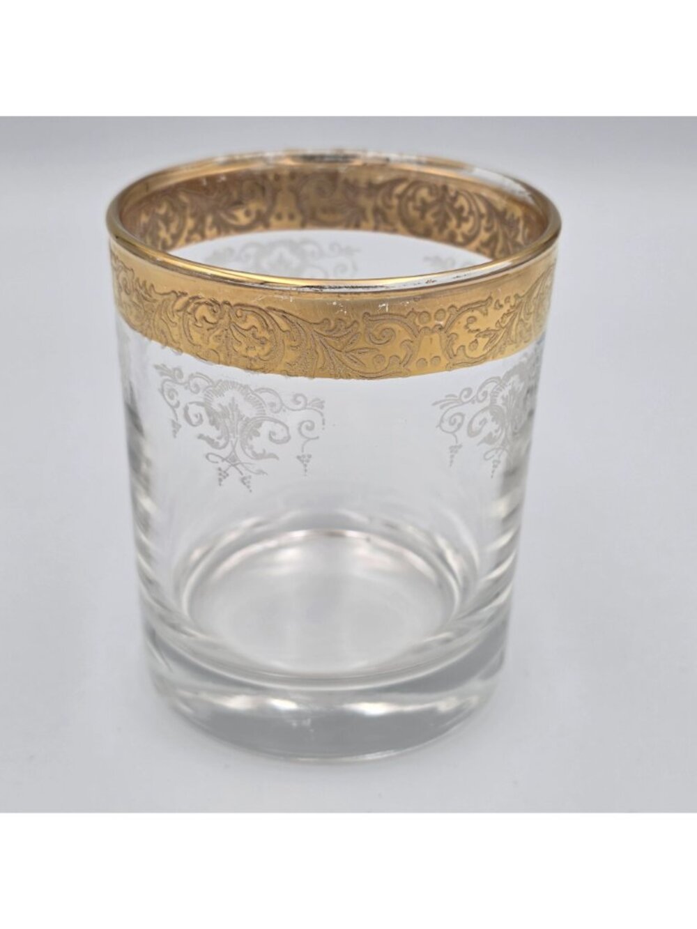 Old Fashioned by Cellini Gold Rim Etched Glass Tumbler With Floral Scroll Design - Picture 2 of 9